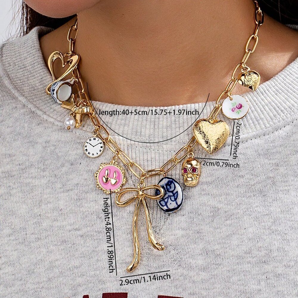 Multicolor Trendy Women's Handpainted Ceramic Bowknot Pendant Necklace - Picture 2 of 3